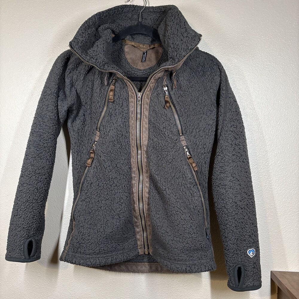 Kuhl Flight Jacket Sherpa Dark Green Hooded Fleece Full‎ Zip Women's Size XS